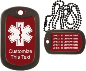 Medical Alert Dog Tag Custom Engraved Medic ID Military Dog Tag with Silencer