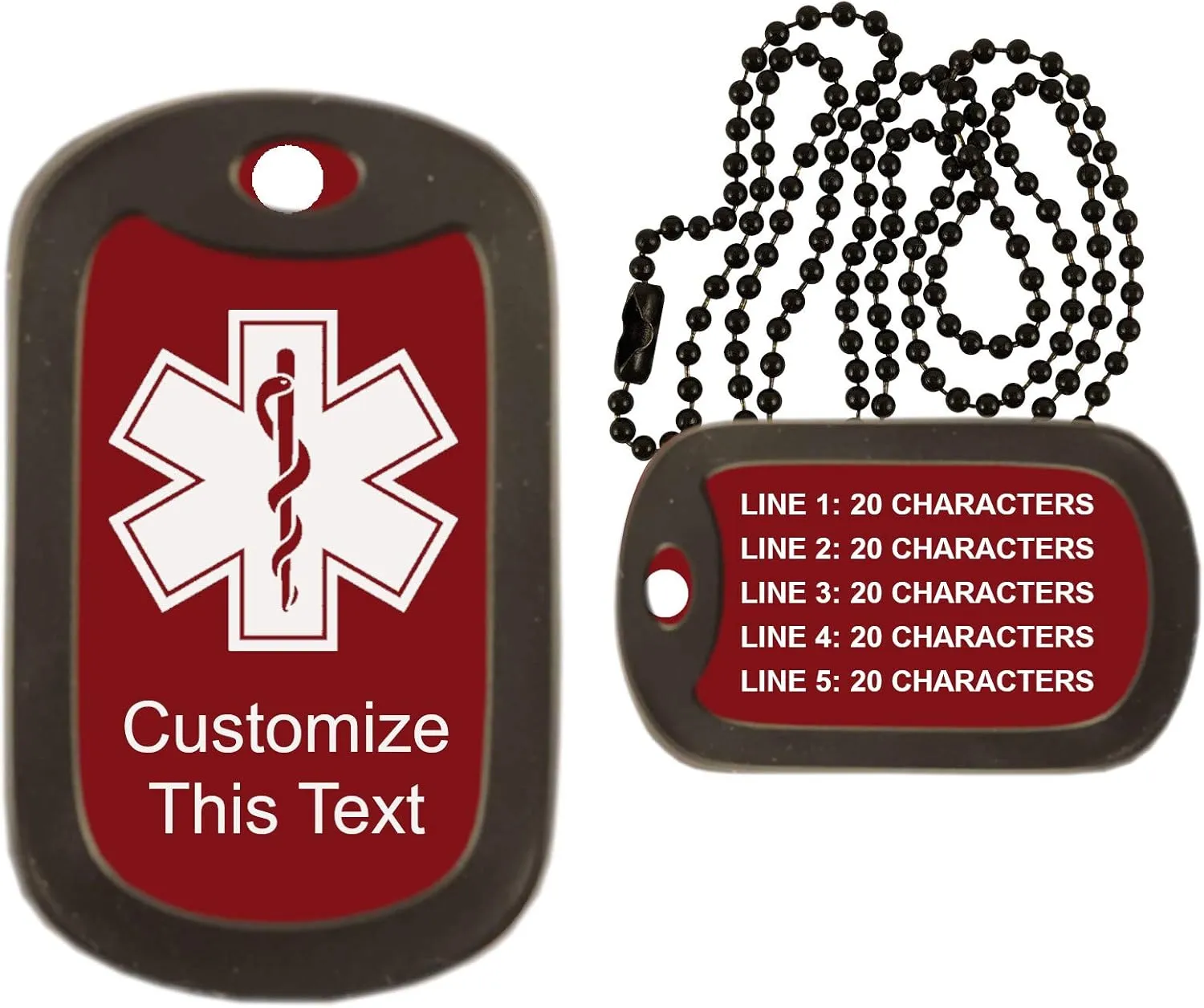 Medical Alert Dog Tag Custom Engraved Medic ID Military Dog Tag with Silencer