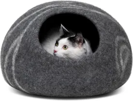 MEOWFIA Cat Cave  Premium Felt Cat Bed for Indoor Cats, Handmade 100% Merino Wool (Dark Shades) (Large, Dark Grey)
