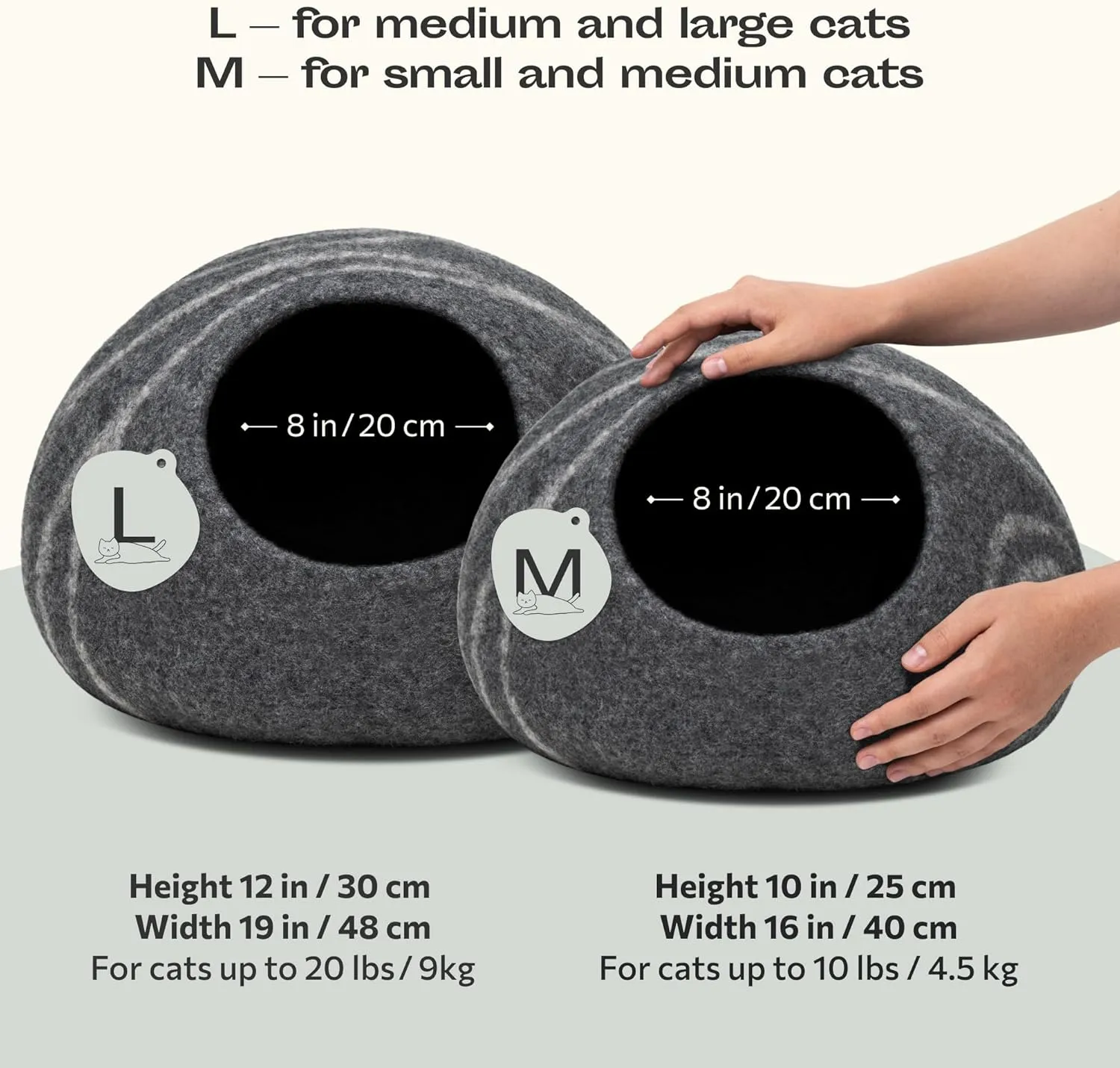 MEOWFIA Cat Cave  Premium Felt Cat Bed for Indoor Cats, Handmade 100% Merino Wool (Dark Shades) (Large, Dark Grey)