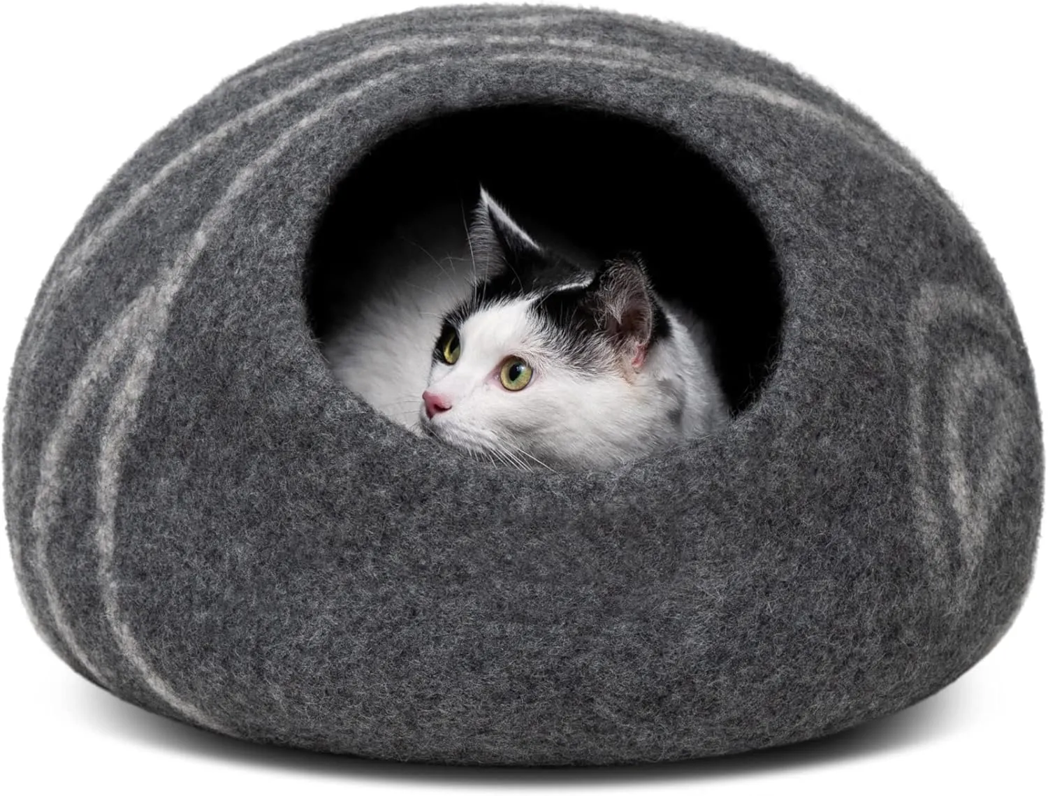 MEOWFIA Cat Cave  Premium Felt Cat Bed for Indoor Cats, Handmade 100% Merino Wool (Dark Shades) (Large, Dark Grey)