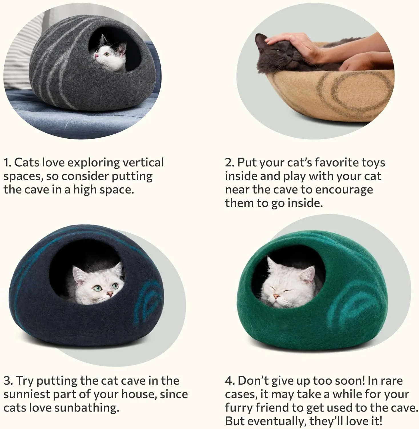 MEOWFIA Cat Cave  Premium Felt Cat Bed for Indoor Cats, Handmade 100% Merino Wool (Dark Shades) (Large, Dark Grey)