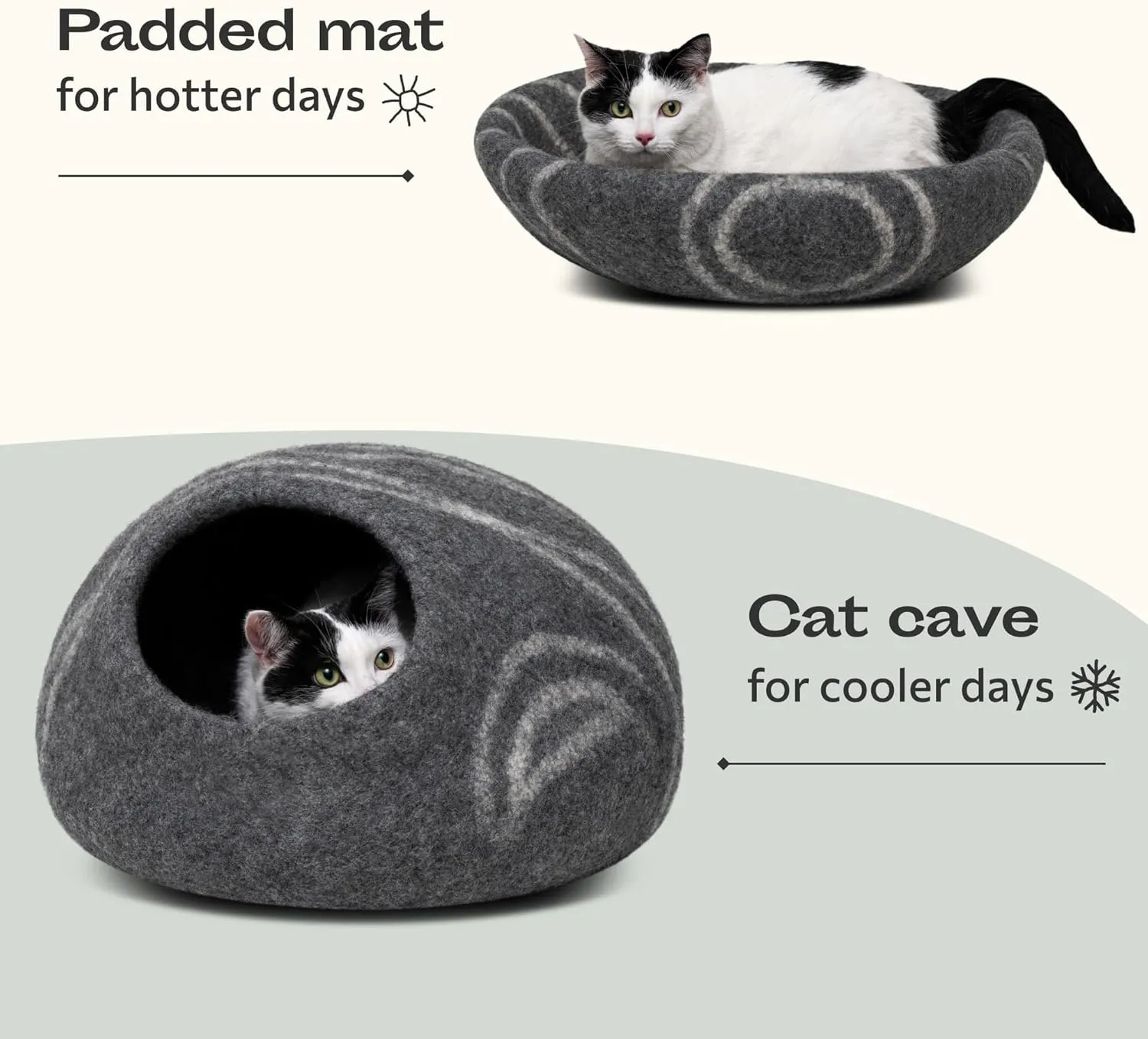 MEOWFIA Cat Cave  Premium Felt Cat Bed for Indoor Cats, Handmade 100% Merino Wool (Dark Shades) (Large, Dark Grey)