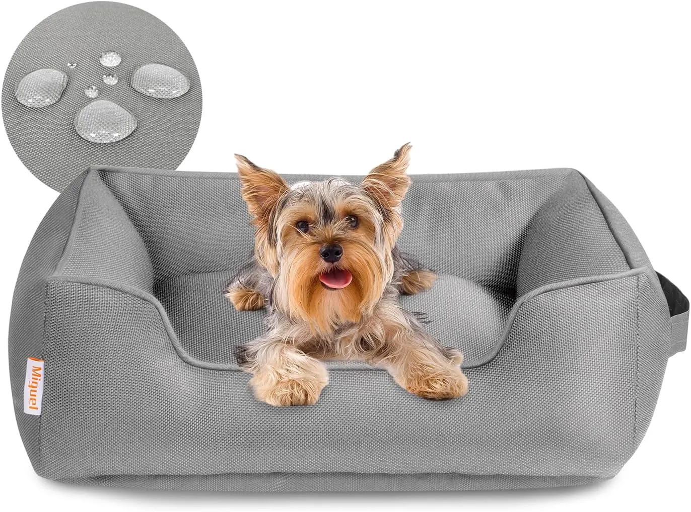 Miguel Outdoor Waterproof Cat Bed with Side, Oxford Durable Dog Bed for Small Dog Easy Clean, All Weather Rectangle Medium Pet Bed Bolster Tough Puppy Bed Scratch Resistant Removable Cover, 20 inches