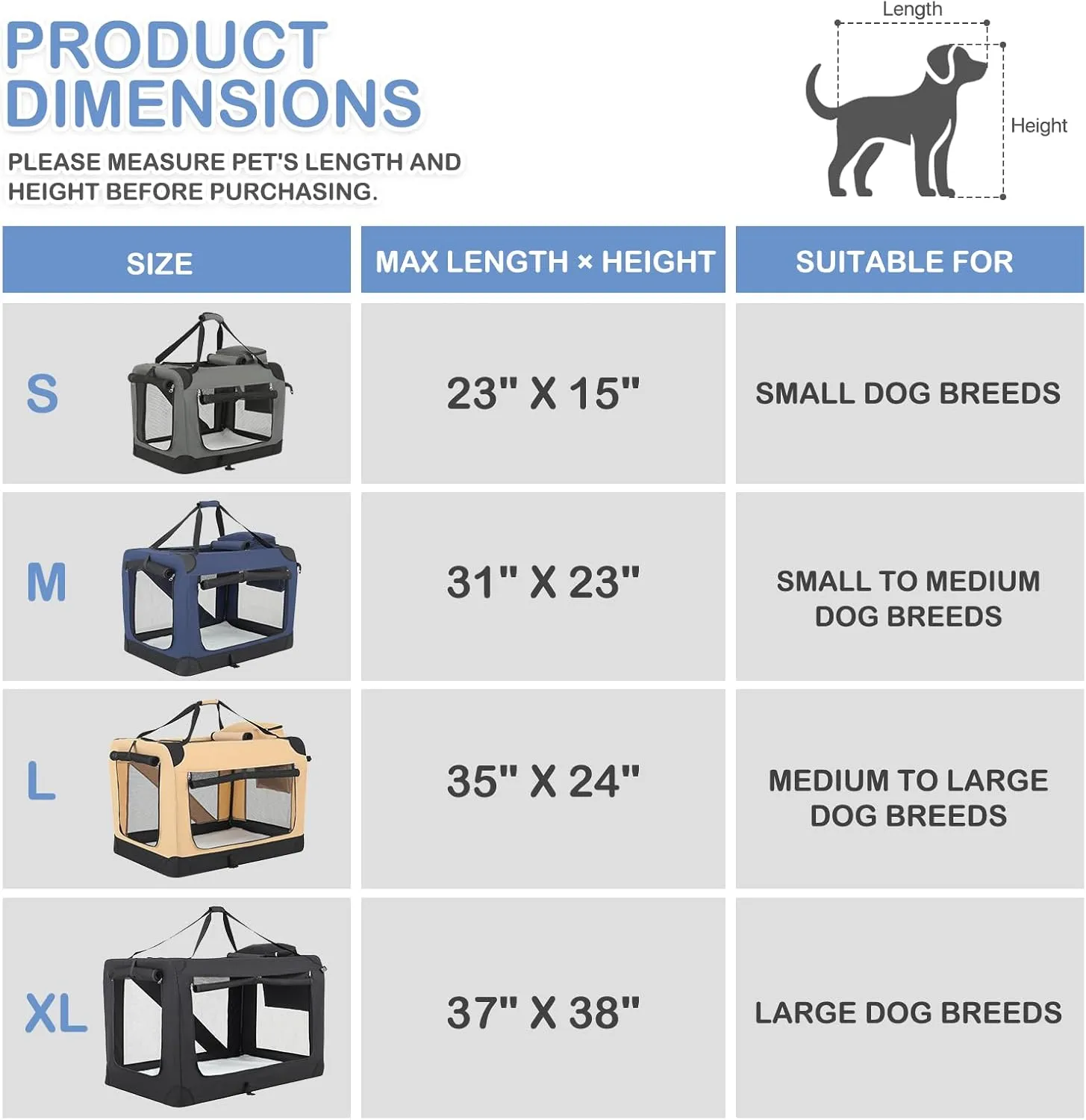 MoNiBloom 23 Inch Soft Travel Dog Crate w/Carrying Bags and Mat, 3 Door Soft Sided Dog Kennel w/Chew Proof Mesh for Camping, Gray