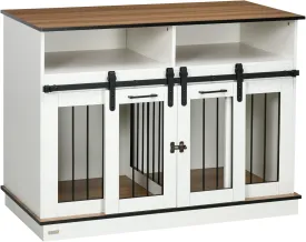 PawHut Dog Crate Furniture for Large Dogs or Double Dog Kennel for Small Dogs with Shelves, Sliding Doors, 47" x 23.5" x 35", White