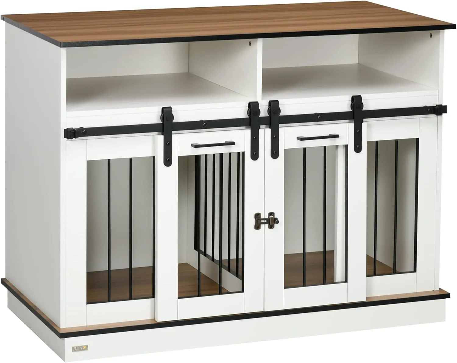 PawHut Dog Crate Furniture for Large Dogs or Double Dog Kennel for Small Dogs with Shelves, Sliding Doors, 47" x 23.5" x 35", White