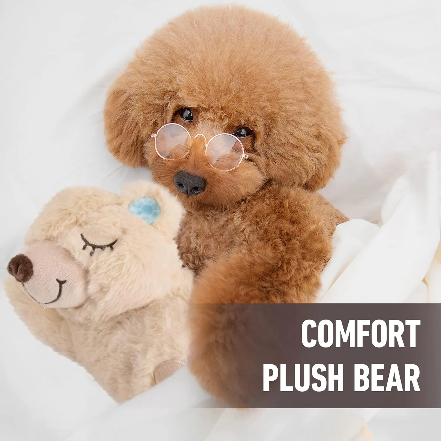 PetPrime Dog Heart Beat Puppy Plush Rabbit Toy - with Warmer Bag Pet Soft Anxiety Puppy Relief Toy Heartbeat Stuffed Animal Sleeping Buddy Anxiety Dog Toy (Bear)