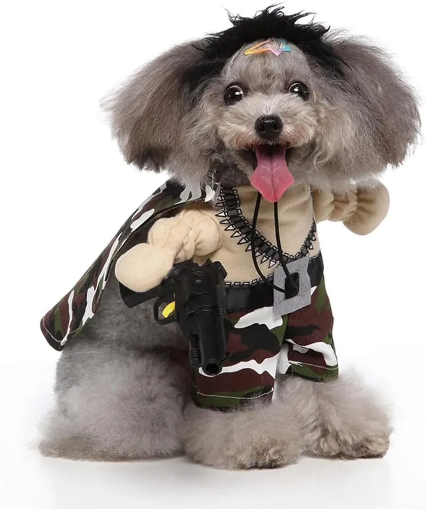 Puppy Mercenary Dog Costume, Pet Cosplay Clothes Halloween Christmas Funny Party Costume for Cats and Small Dogs