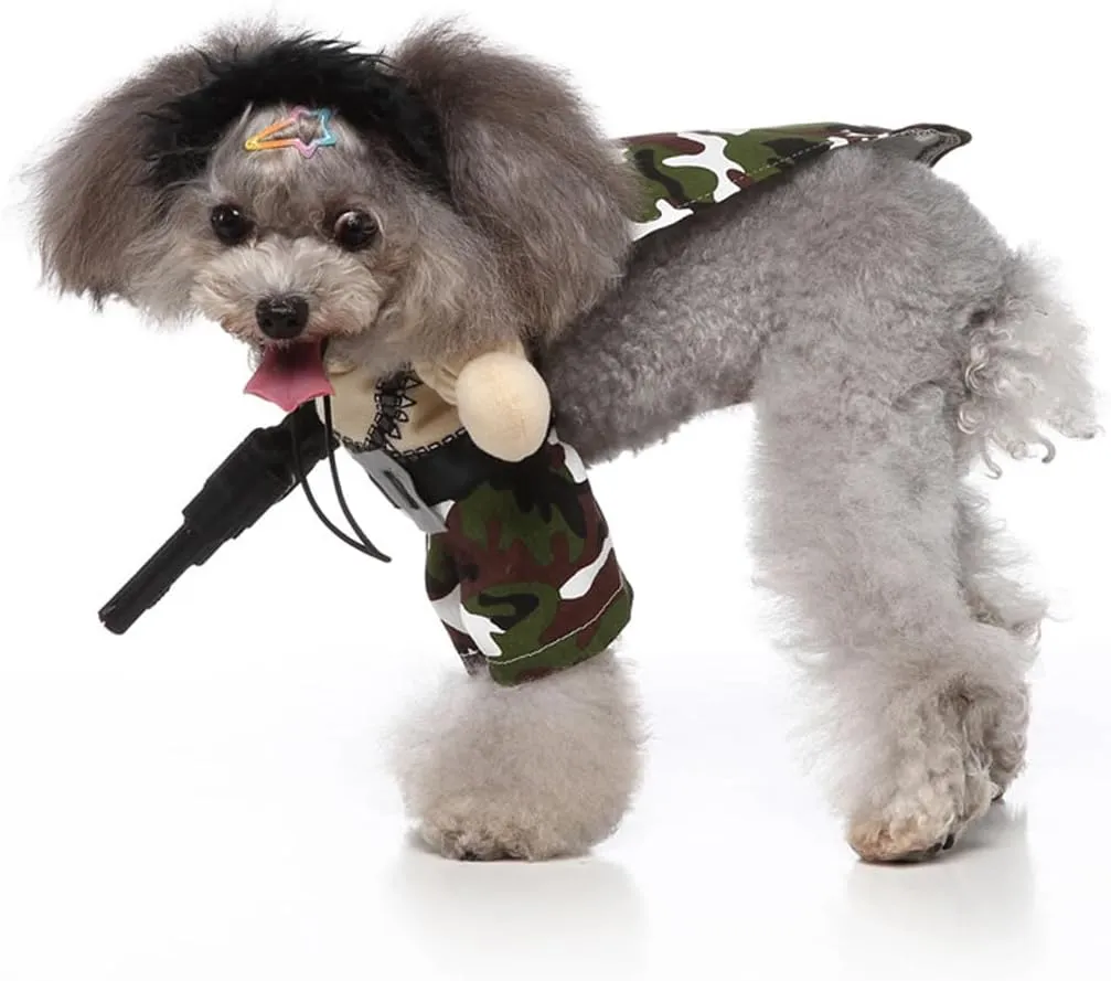 Puppy Mercenary Dog Costume, Pet Cosplay Clothes Halloween Christmas Funny Party Costume for Cats and Small Dogs