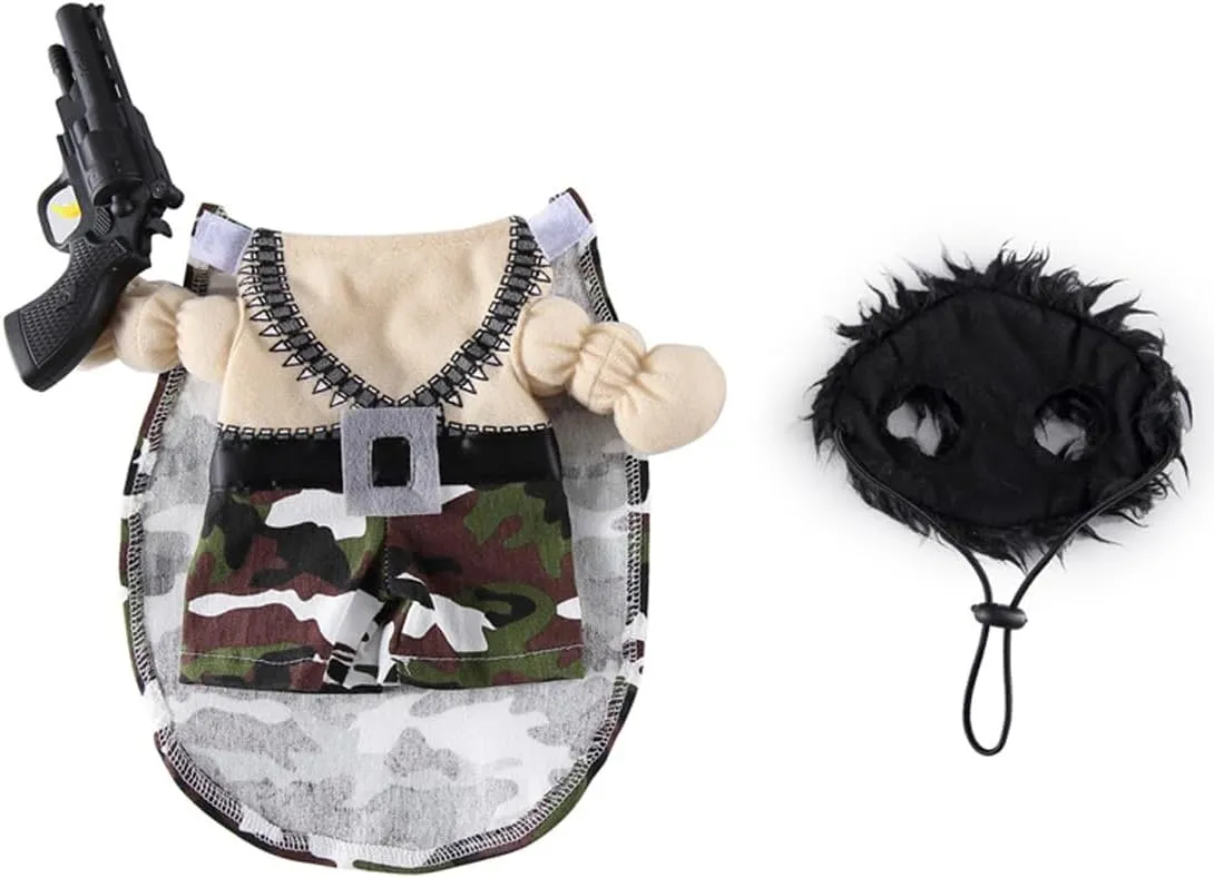 Puppy Mercenary Dog Costume, Pet Cosplay Clothes Halloween Christmas Funny Party Costume for Cats and Small Dogs