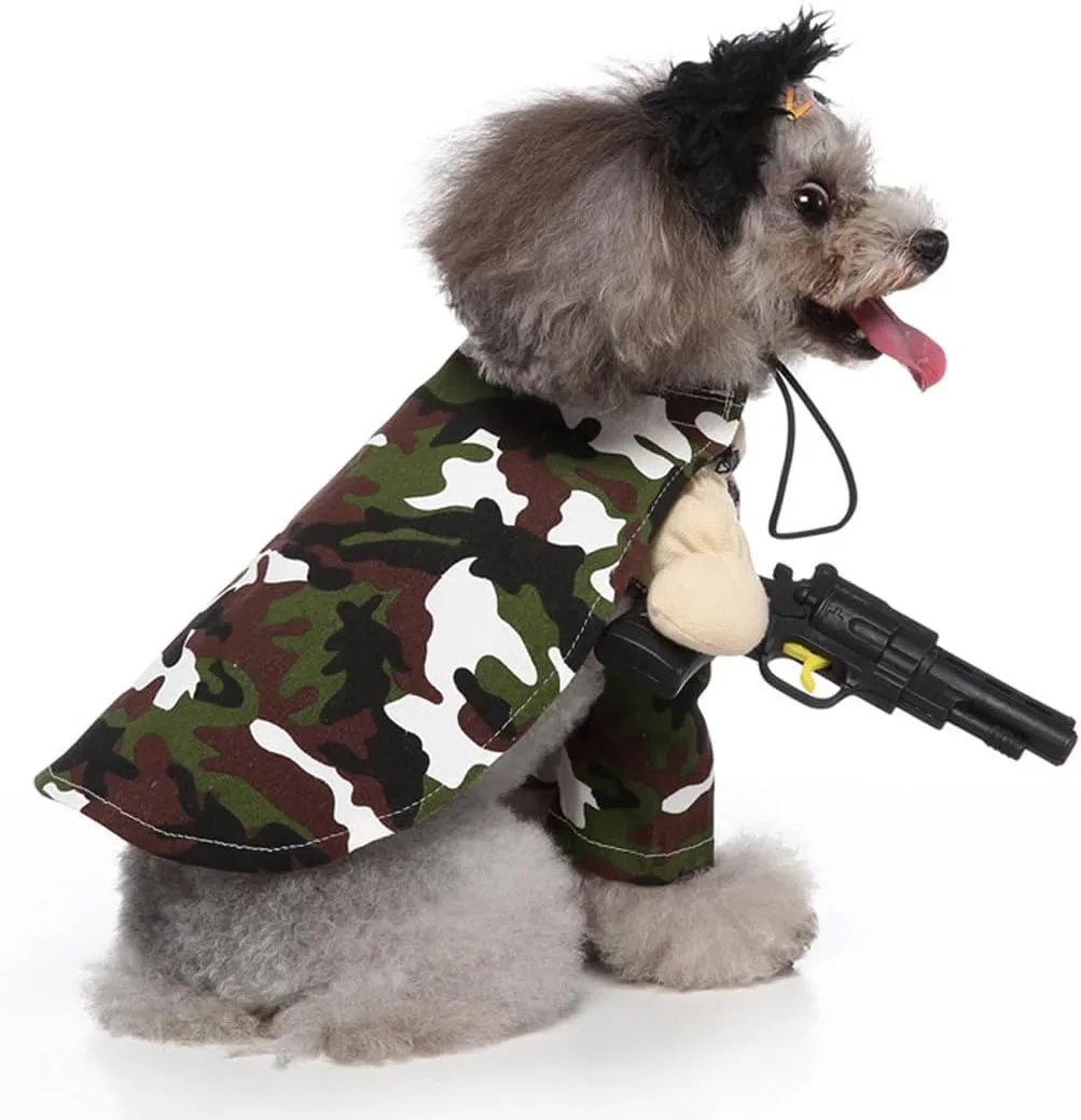 Puppy Mercenary Dog Costume, Pet Cosplay Clothes Halloween Christmas Funny Party Costume for Cats and Small Dogs