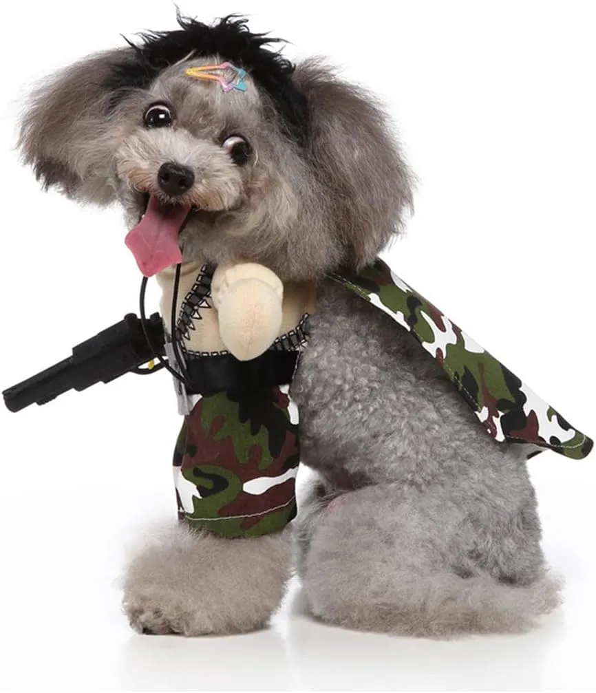 Puppy Mercenary Dog Costume, Pet Cosplay Clothes Halloween Christmas Funny Party Costume for Cats and Small Dogs