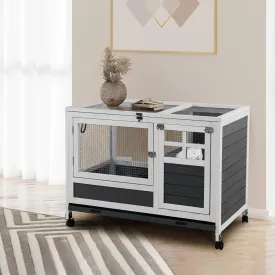 Rabbit Hutch Rabbit Cage Leak Proof with Urine Guards/Netting Floor/Wheels/Tray, Guinea Pig Cages, Bunny House for Small Animal 37" L*21.2" W*28" H, White/Grey (37" L x 21.2" W x 28" H)