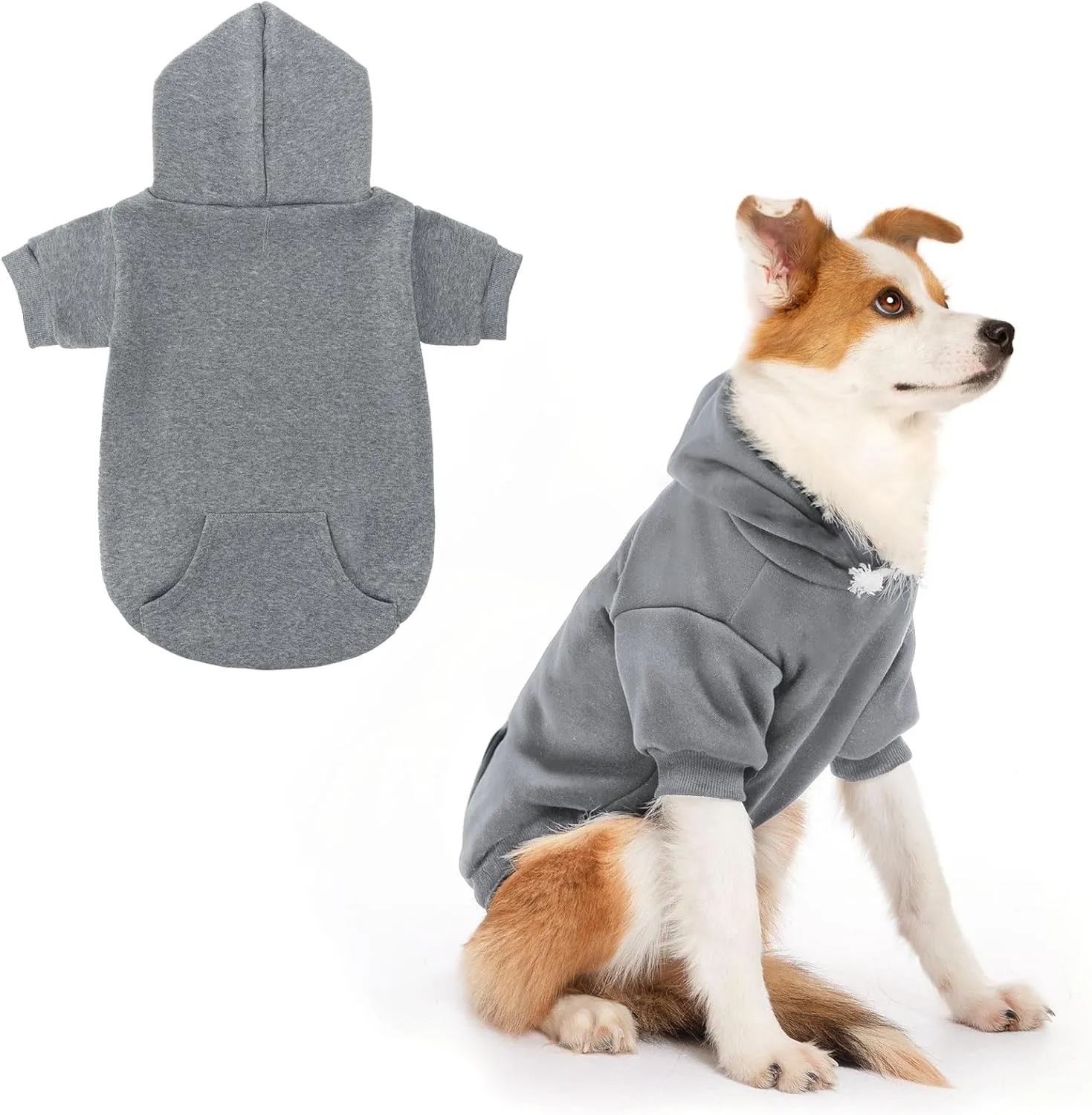 SCENEREAL Dog Hoodie Sweaters - Medium to XL, Fleece with Hat and Pocket - Soft Cotton - Grey