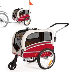 Sepnine 2 in 1 Pet Bicycle Trailer with a 6" Stroller Wheel Suitable for Small and Medium Dogs, Carrier Up to 66/88 LBS, Easy Folding Cart Frame, Quick Release Wheel, Universal Bicycle Coupler