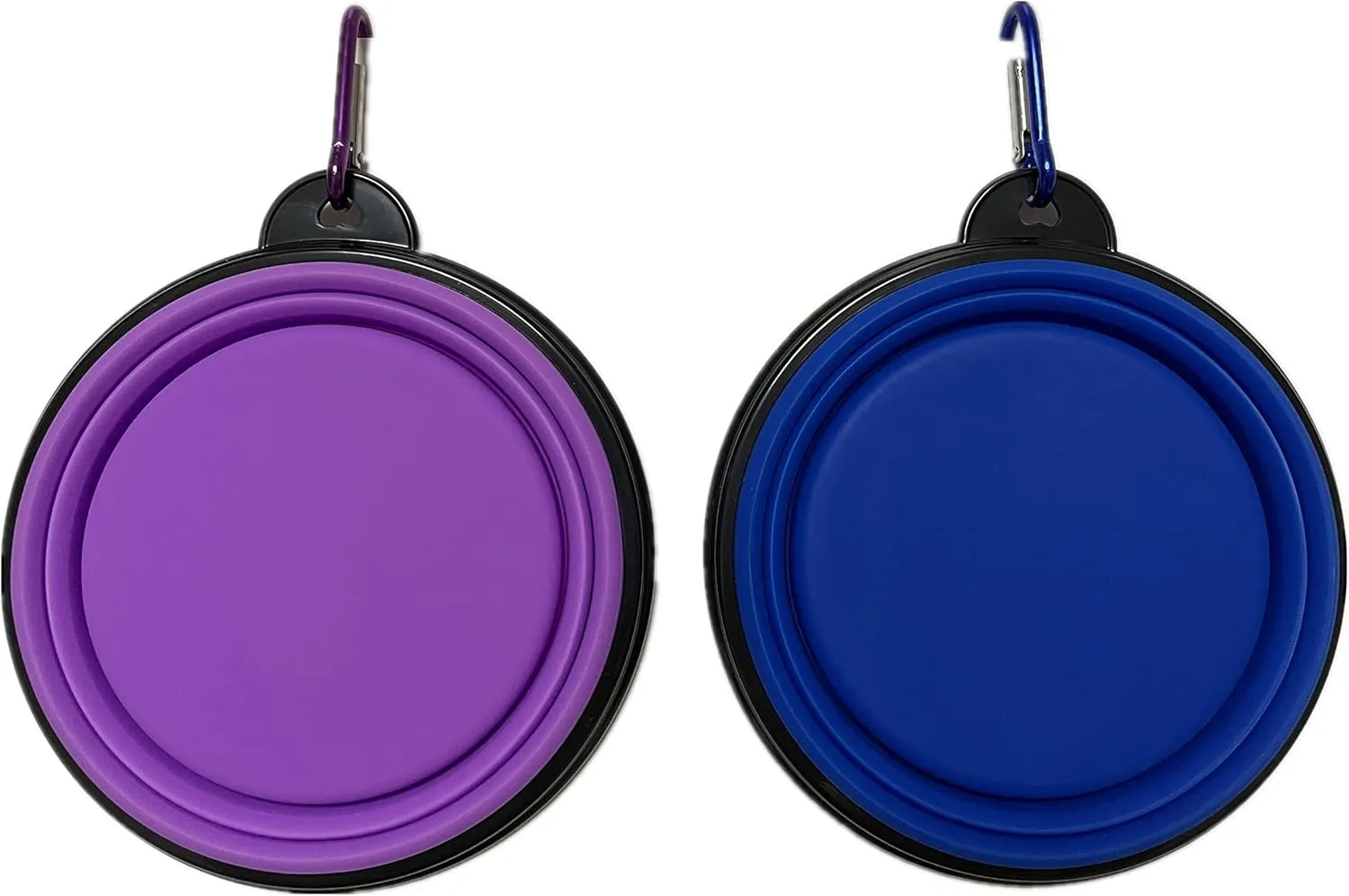 Small Portable Collapsible Pet Bowl, Foldable Food & Water Dish for Dogs & Cats, Ideal for Travel, Hiking, Camping & Outdoor Activities (Purple   Dark blue) 2 Pack with 2 Carabiners, BPA Free