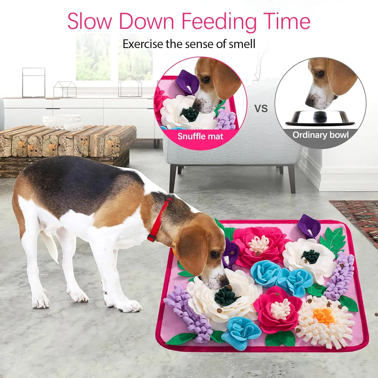 Snuffle Mat for Dogs Pet Treats Feeding Mat for Small/Medium Breed Dogs Non-Slip/Portable/Durable Interactive Dog Puzzle Toys Encourages Natural Foraging Skills (Rose Pink)