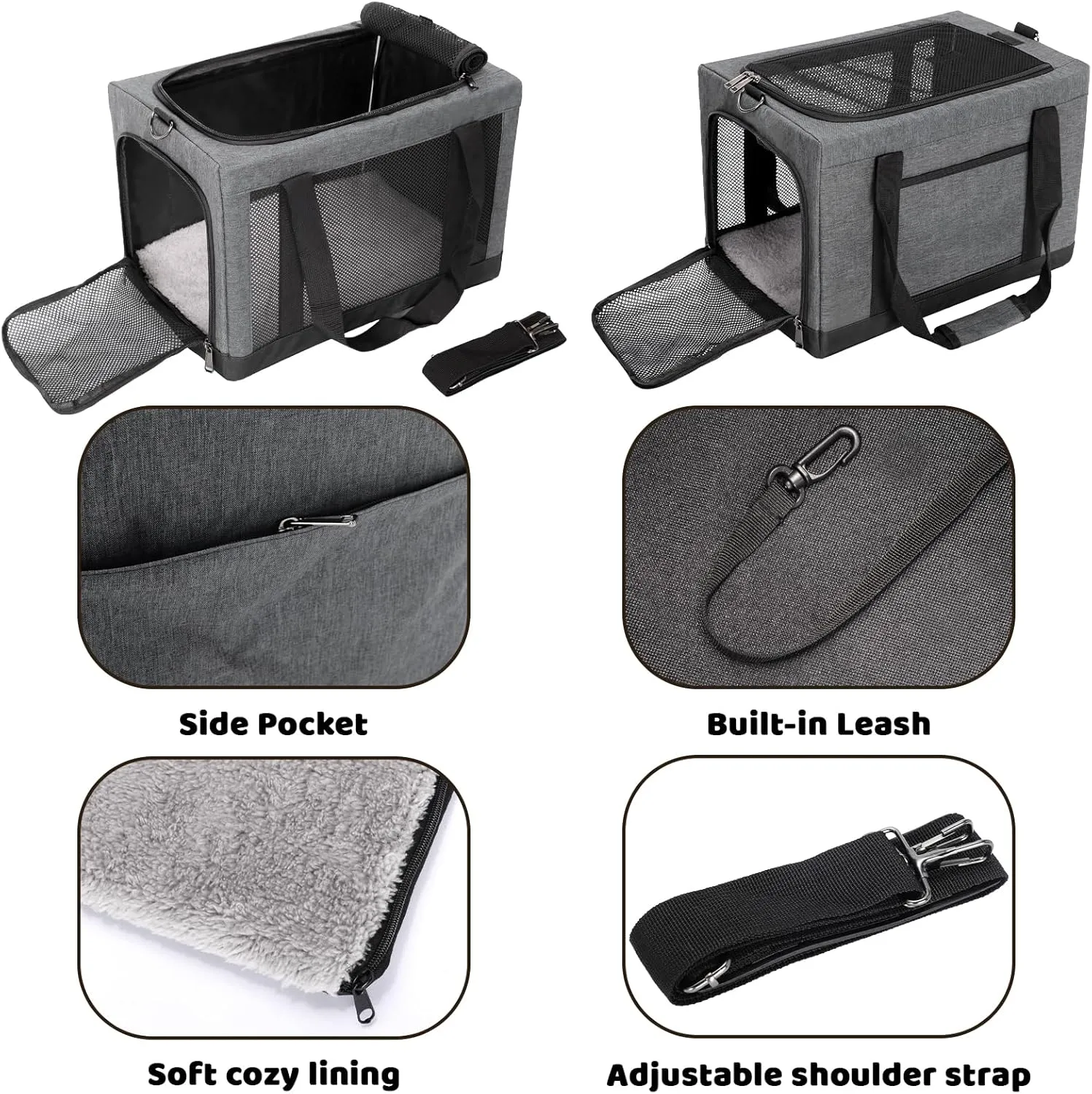 Soft Side Pet Carrier Bag with Shoulder Strap, Breathable Collapsible Mesh Cat Carrier for Cats and Dogs, TSA Airline Approved Travel Pet Carriers