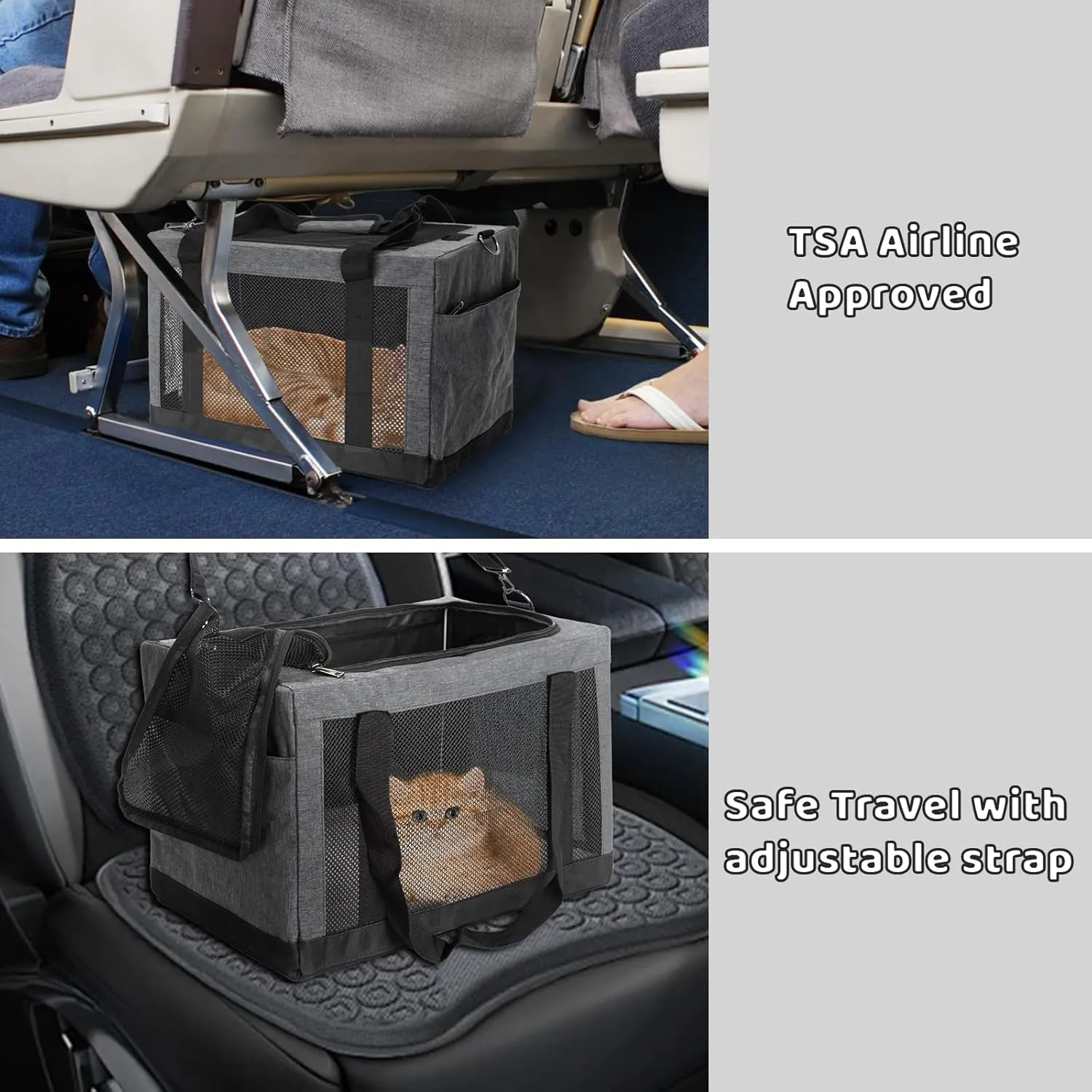 Soft Side Pet Carrier Bag with Shoulder Strap, Breathable Collapsible Mesh Cat Carrier for Cats and Dogs, TSA Airline Approved Travel Pet Carriers