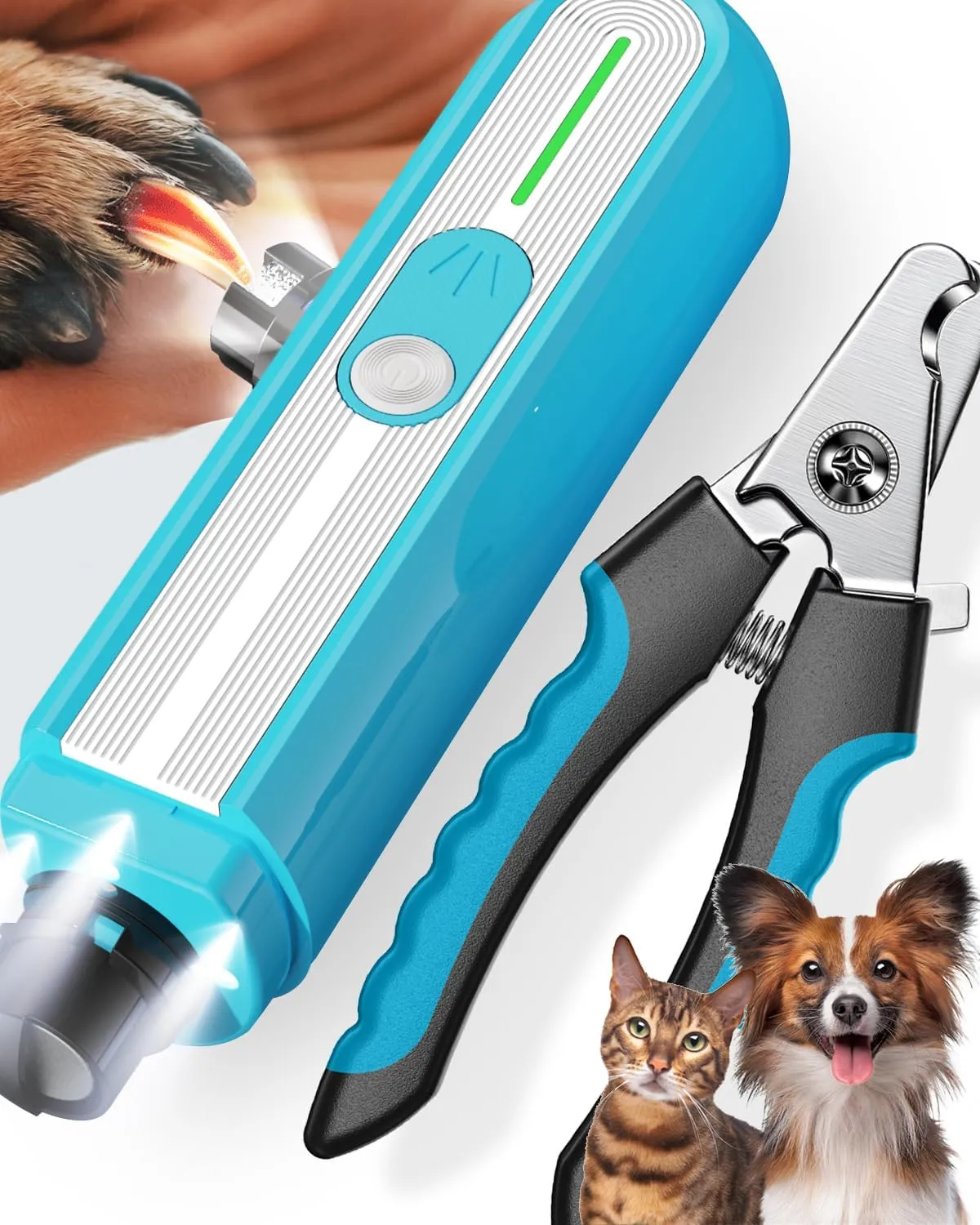 Super Powerful Dog Nail Trimmers, Dog Nail Clipper and Dog Nail Grinder Combo, Ultra Quiet, 3 Speeds, 4 Bright Lights, with Travel Lock, for Small, Meddium and Large Dogs, Cats, Small Animals