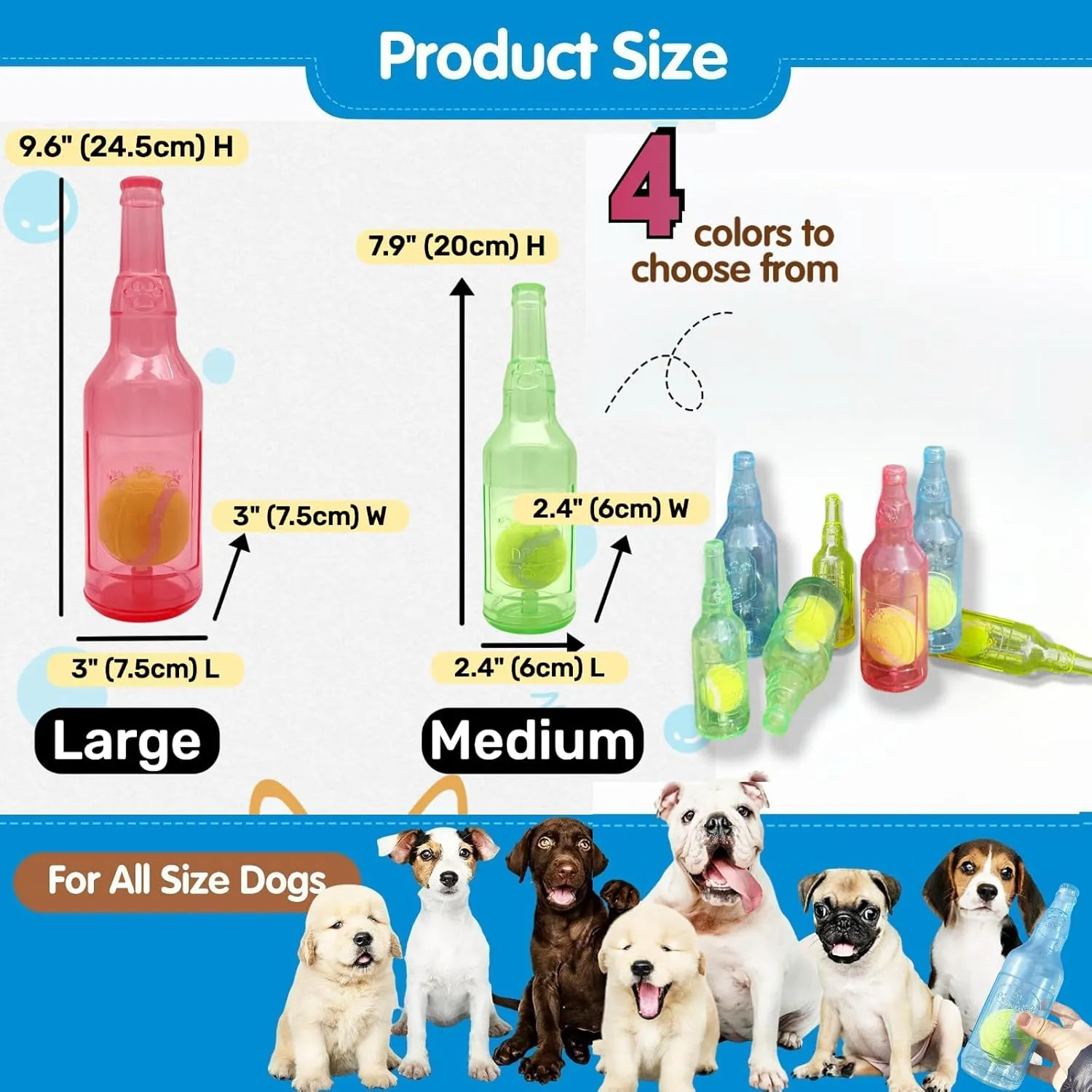 Tennis Ball in Bottle Dog Toy [2025 New Upgrade] Reinforced and Thickened Rubber Bottle Dog Chew Toy with Ball Squeaky Fetch Toy Tough (Yellow, Medium)