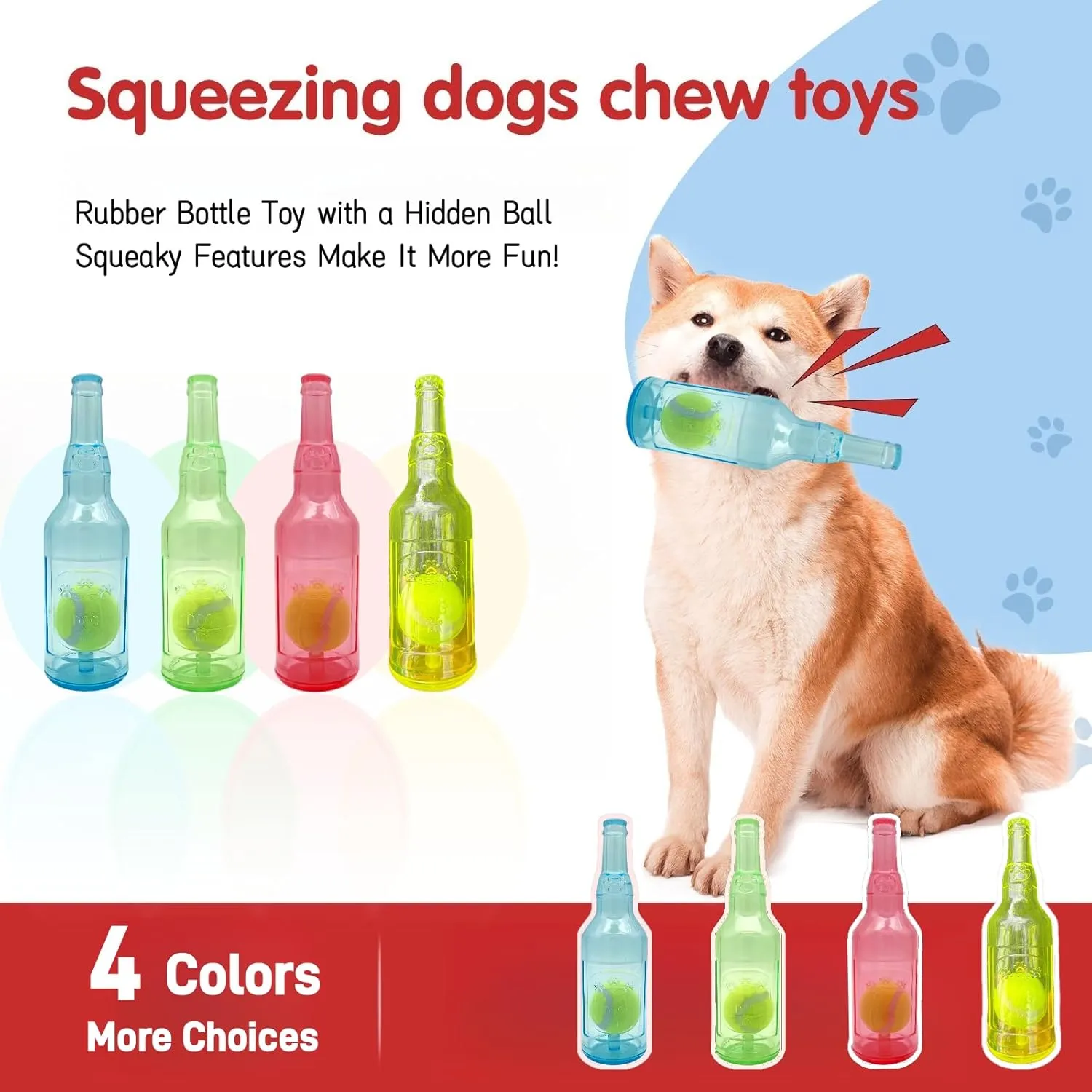 Tennis Ball in Bottle Dog Toy [2025 New Upgrade] Reinforced and Thickened Rubber Bottle Dog Chew Toy with Ball Squeaky Fetch Toy Tough (Yellow, Medium)