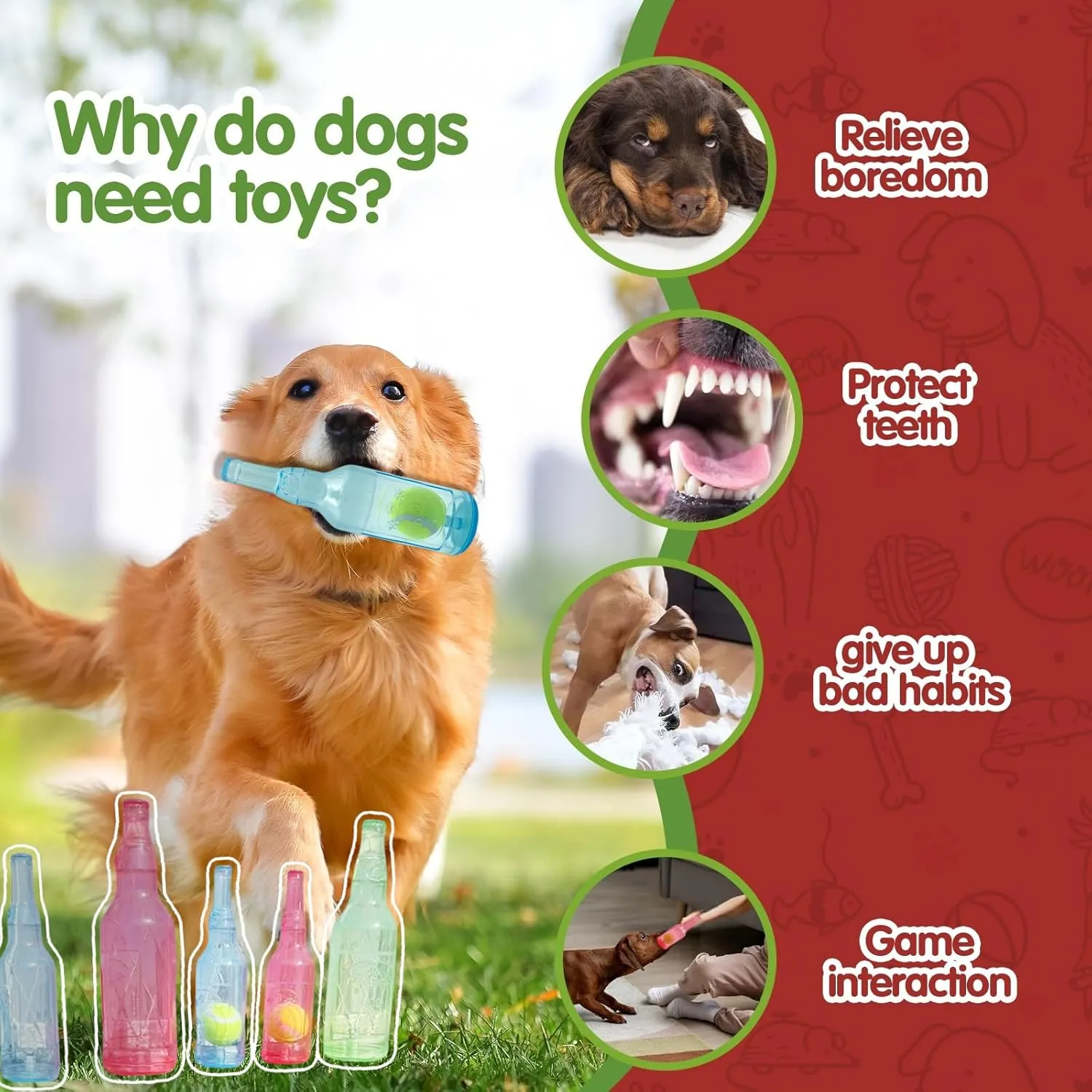 Tennis Ball in Bottle Dog Toy [2025 New Upgrade] Reinforced and Thickened Rubber Bottle Dog Chew Toy with Ball Squeaky Fetch Toy Tough (Yellow, Medium)