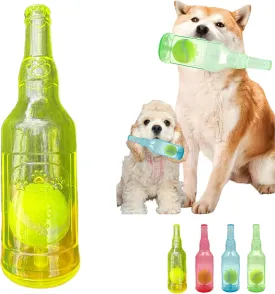 Tennis Ball in Bottle Dog Toy [2025 New Upgrade] Reinforced and Thickened Rubber Bottle Dog Chew Toy with Ball Squeaky Fetch Toy Tough (Yellow, Medium)