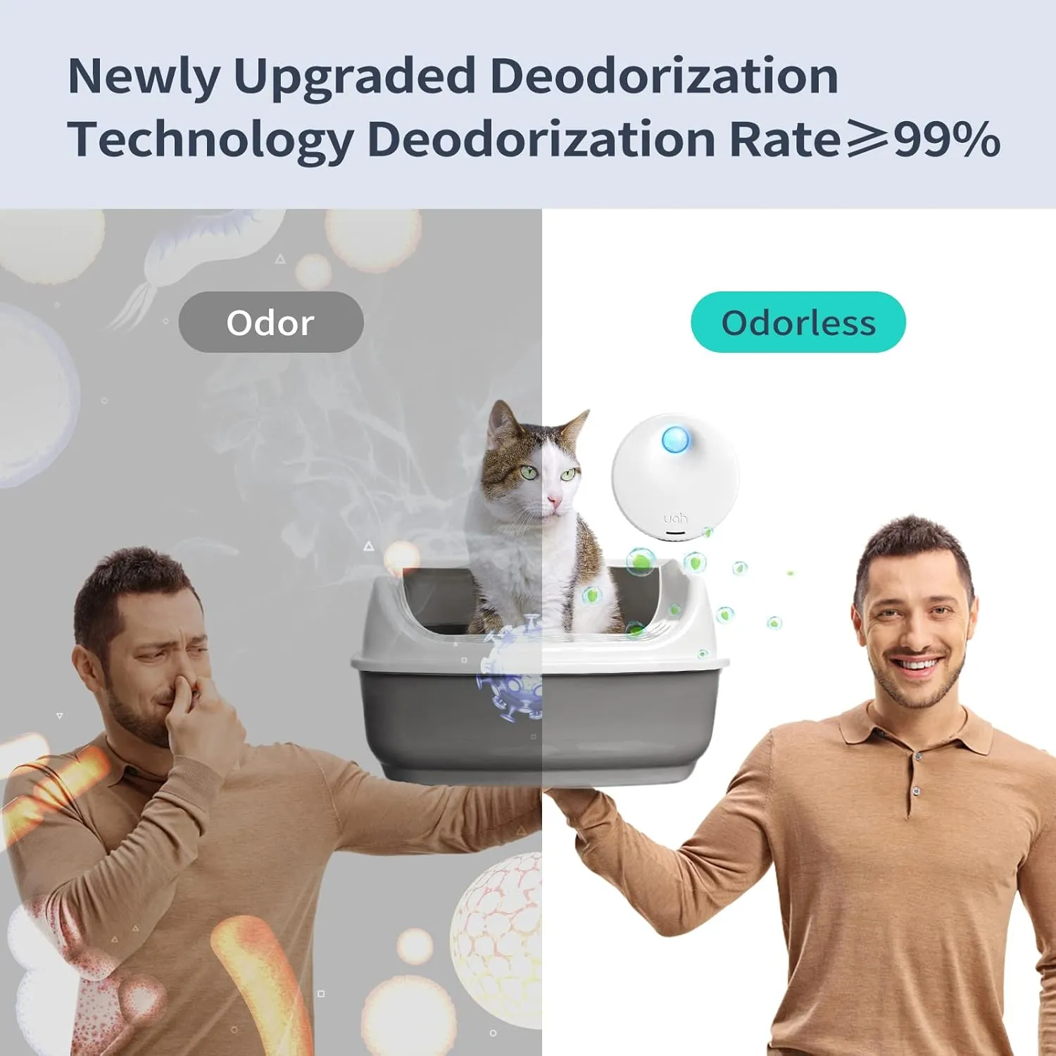 uahpet Cat Litter Deodorizer Odor Eliminator 99.9% Dust-Fall for All Kinds of Cat Litter Box Bathroom Wardrobe Kitchen and Small Area 80% Deodorization /99% Deodorization)