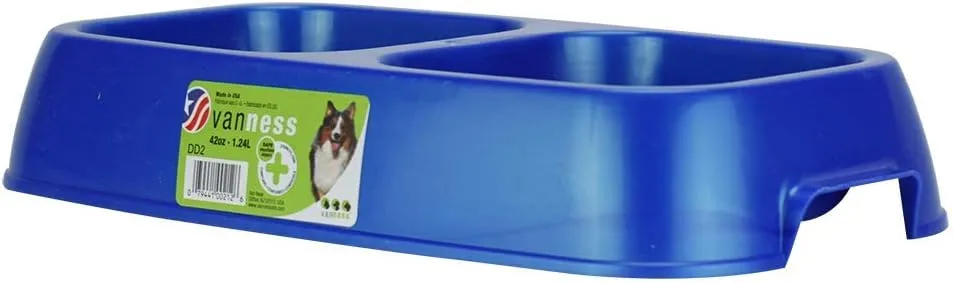 Van Ness Pet Lightweight Medium Double Dish Feeder For Cats And Dogs, 42 OZ Capacity,Blue