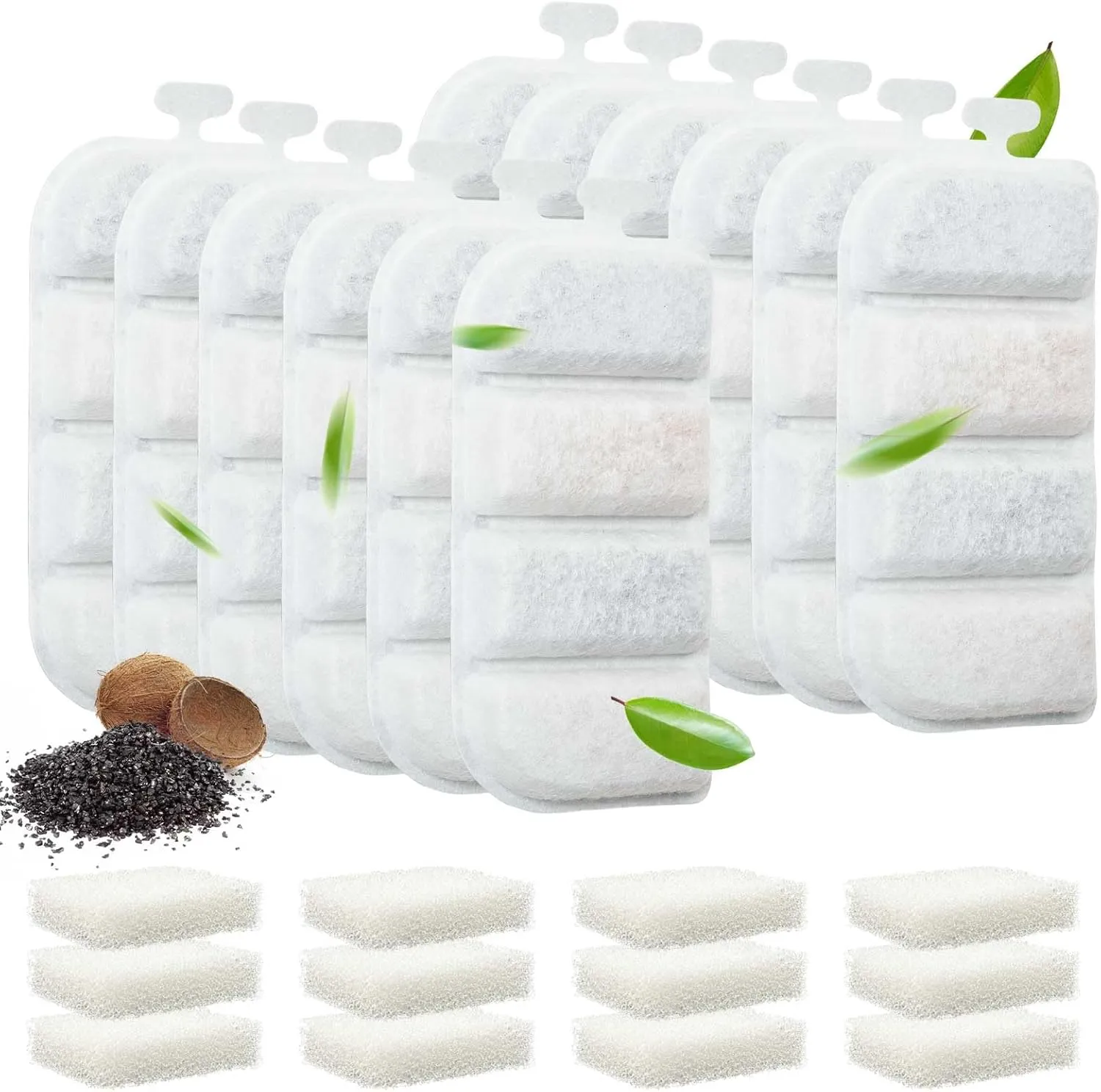 Veehoo 12 Pack Replacement Filters & 12 Pack Pre-Filter Sponges Set for 2.4Gal Dog Water Fountain, 6 Months Set of Replacement Filters for Dog Water Dispenser