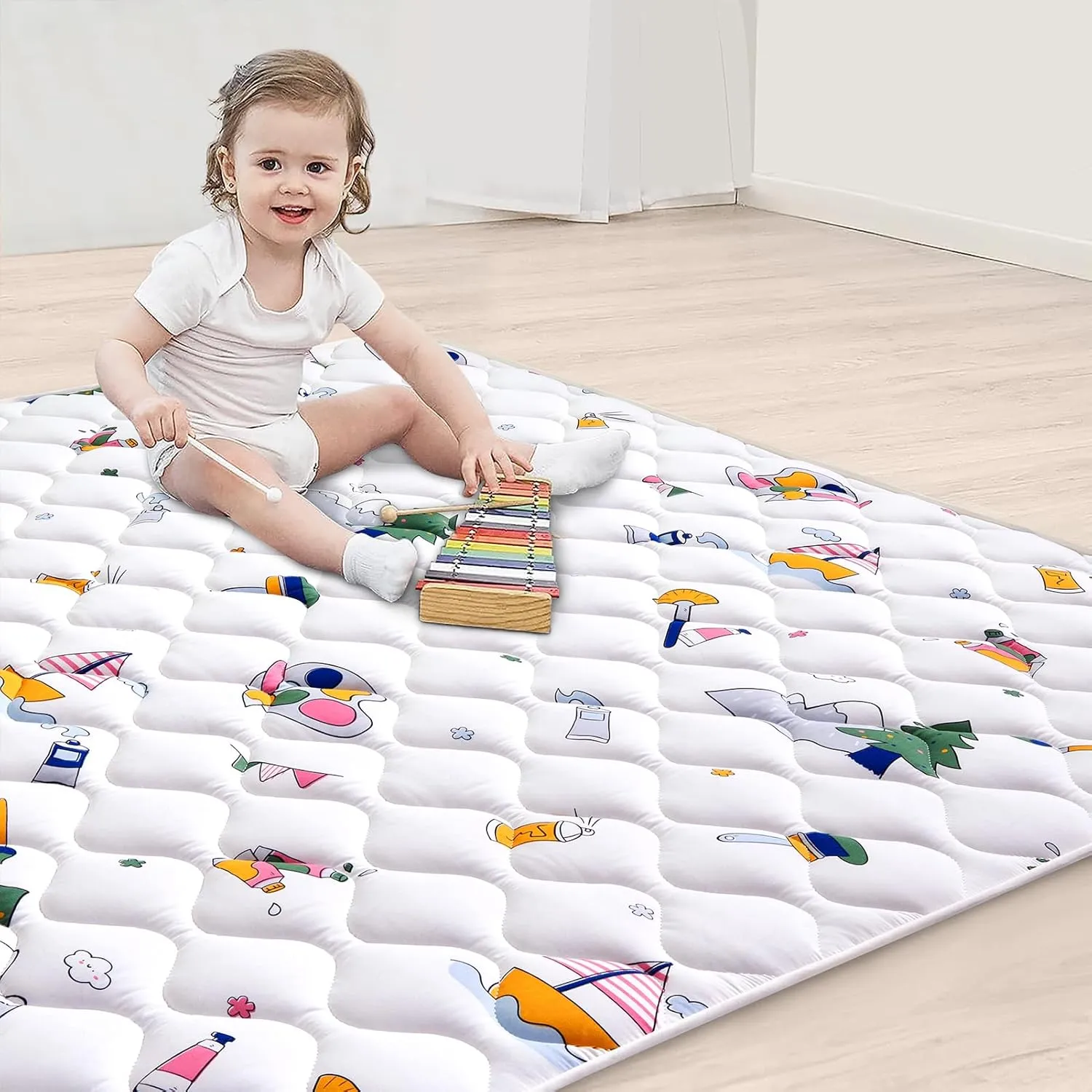 Vibe bear High-Density Foam Baby Play Mat,36x36 Inches Thicken One-Piece Infants Crawling Mat,Comfortable and Soft Baby Playmat,Non Slip Washable Floor Mat for Babies,Infants,Toddlers