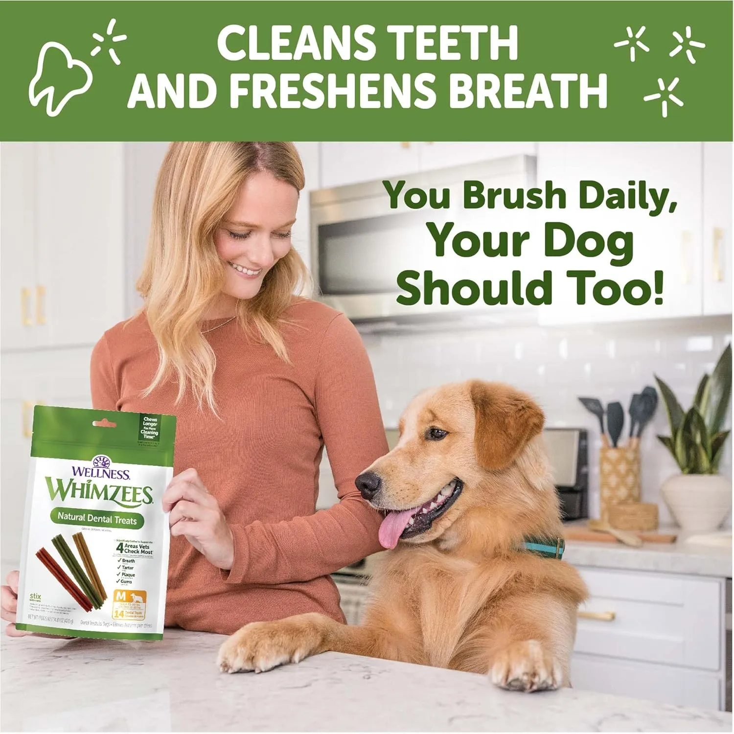 Whimzees Wellness Stix Dog Dental Treats, Natural Chews, Medium Size Stick, (14 Count)