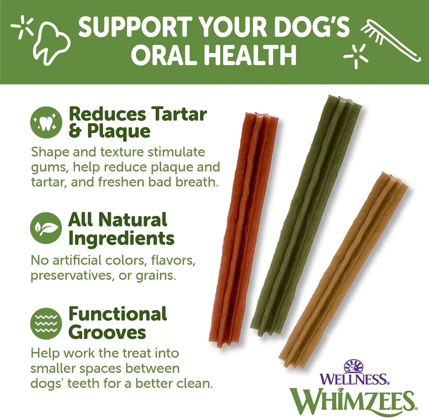 Whimzees Wellness Stix Dog Dental Treats, Natural Chews, Medium Size Stick, (14 Count)
